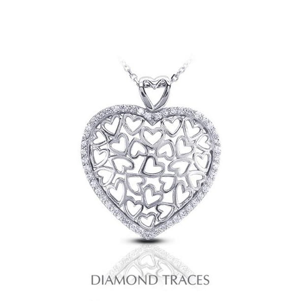 Diamond Traces 0,45 Carat Diamants Naturels Totaux Or Blanc 14 Carats Pavé Réglage Coeur Forme Pendentif Mode
