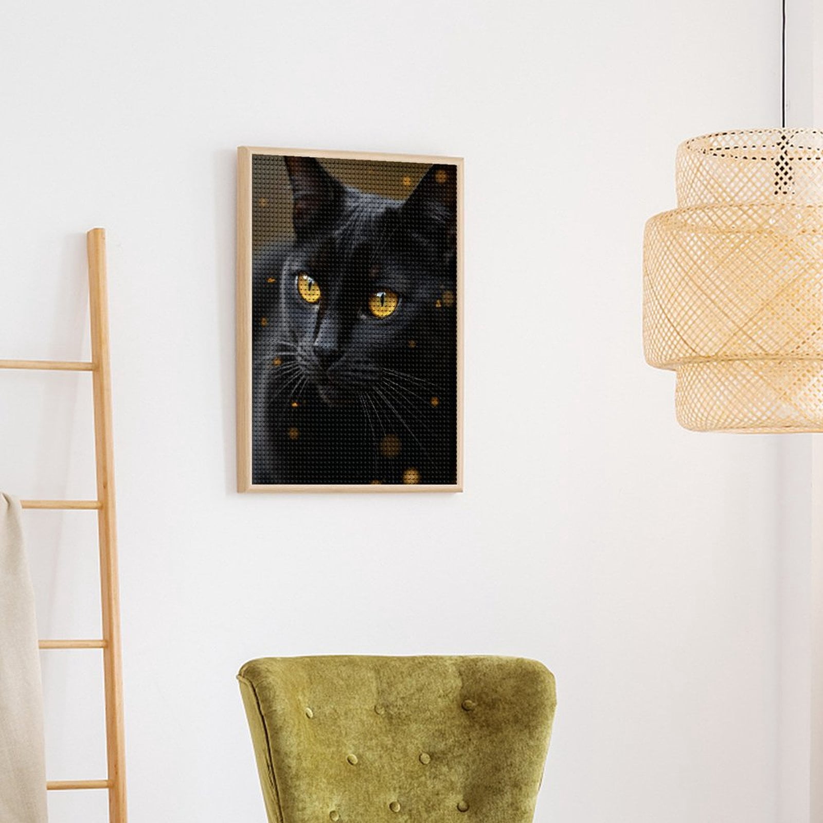Diamond Art Kits for Adults, Black Cat With Golden Eyes 5D Diamond Painting Kits for Adults Beginners, DIY Full Drill Diamond Painting, Gem Art and Crafts 12x16