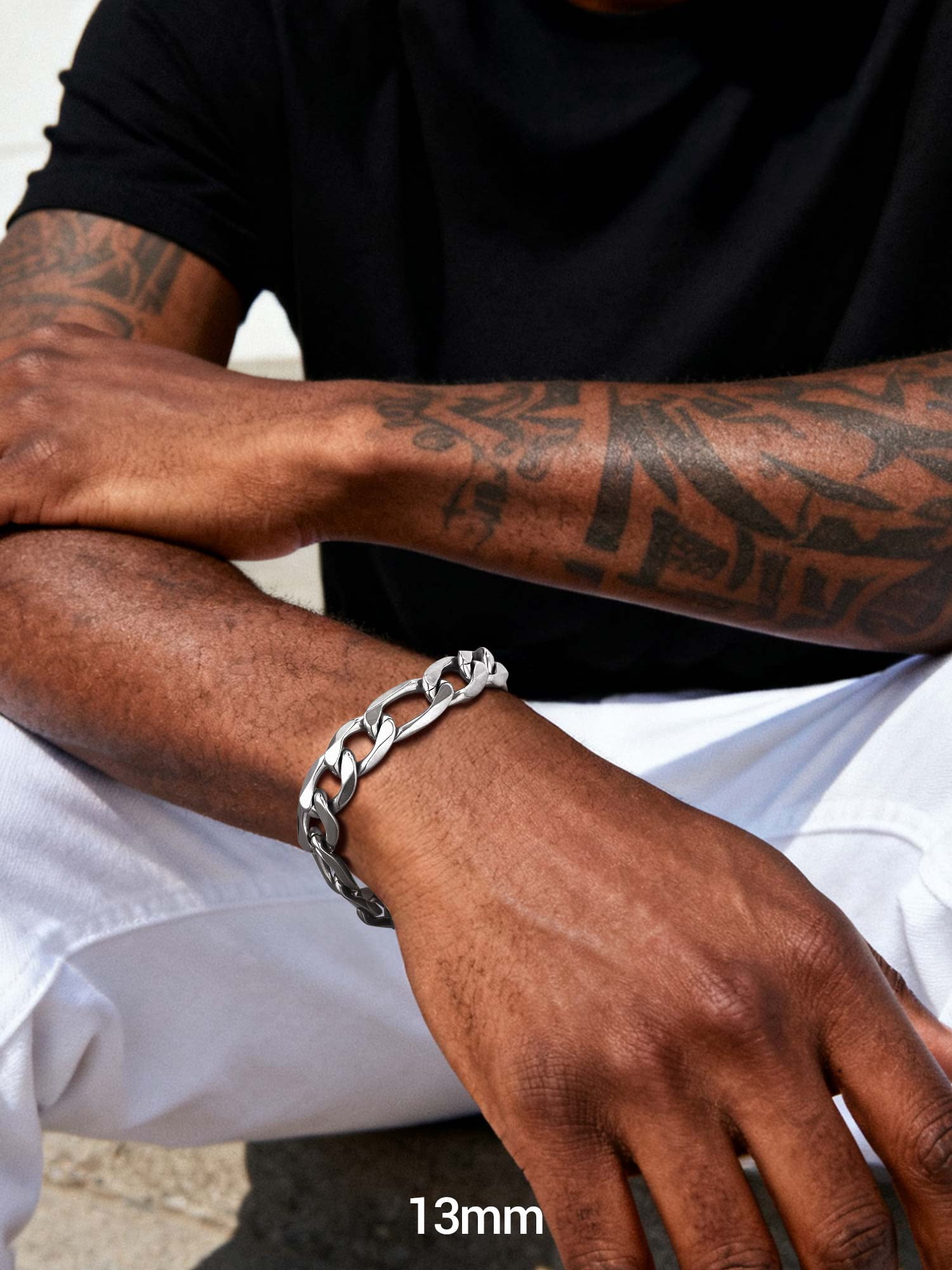 PROSTEEL Bracelet for Men Stainless Steel Figaro Chain Wrist Link Bracelets 13MM 8.3 inch Boyfriend Silver Birthday Father Day Jewelry Gift for Him Dad Son Adult Age