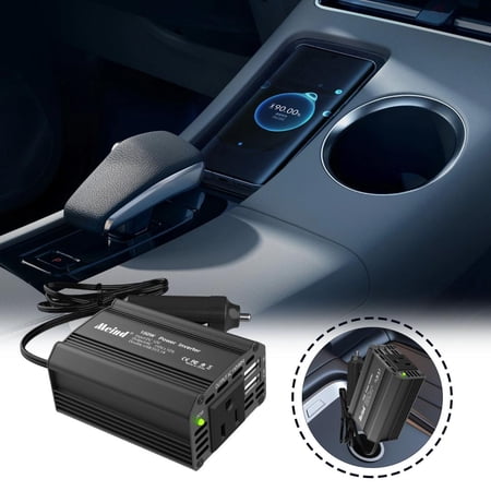 YiBai 150W Car Power Inverter 12VDC To 110V AC Converter Vehicle Adapter Plug Outlet With 3.1A USB Car Charger For Laptop Computer Black