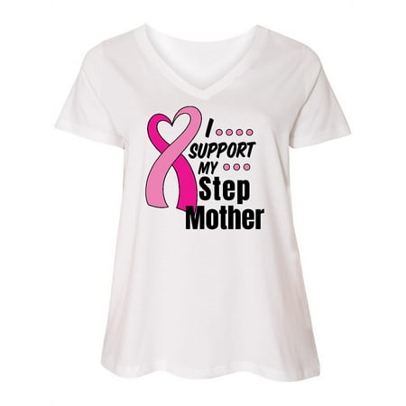 

Inktastic Breast Cancer Awareness I Support My Step Mother Pink Ribbon Women s Plus Size V-Neck