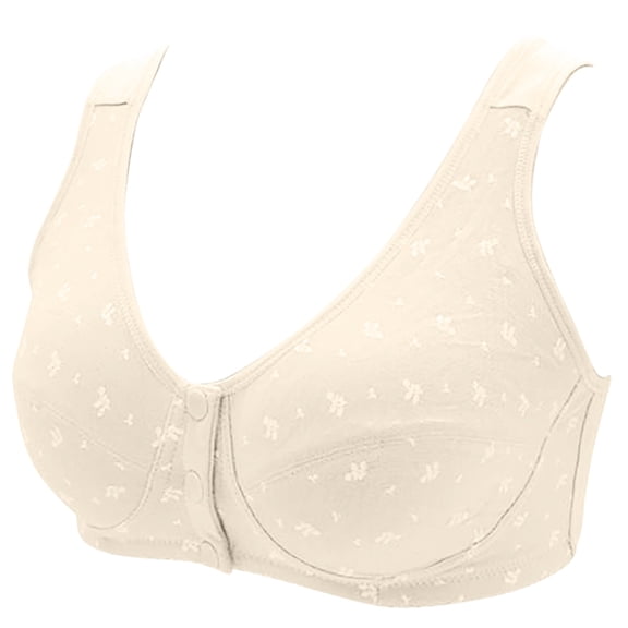Xfvqtps Bras for Women No Underwire Front Closure Print Comfort Senior Wireless Snap Closing Bra Beige