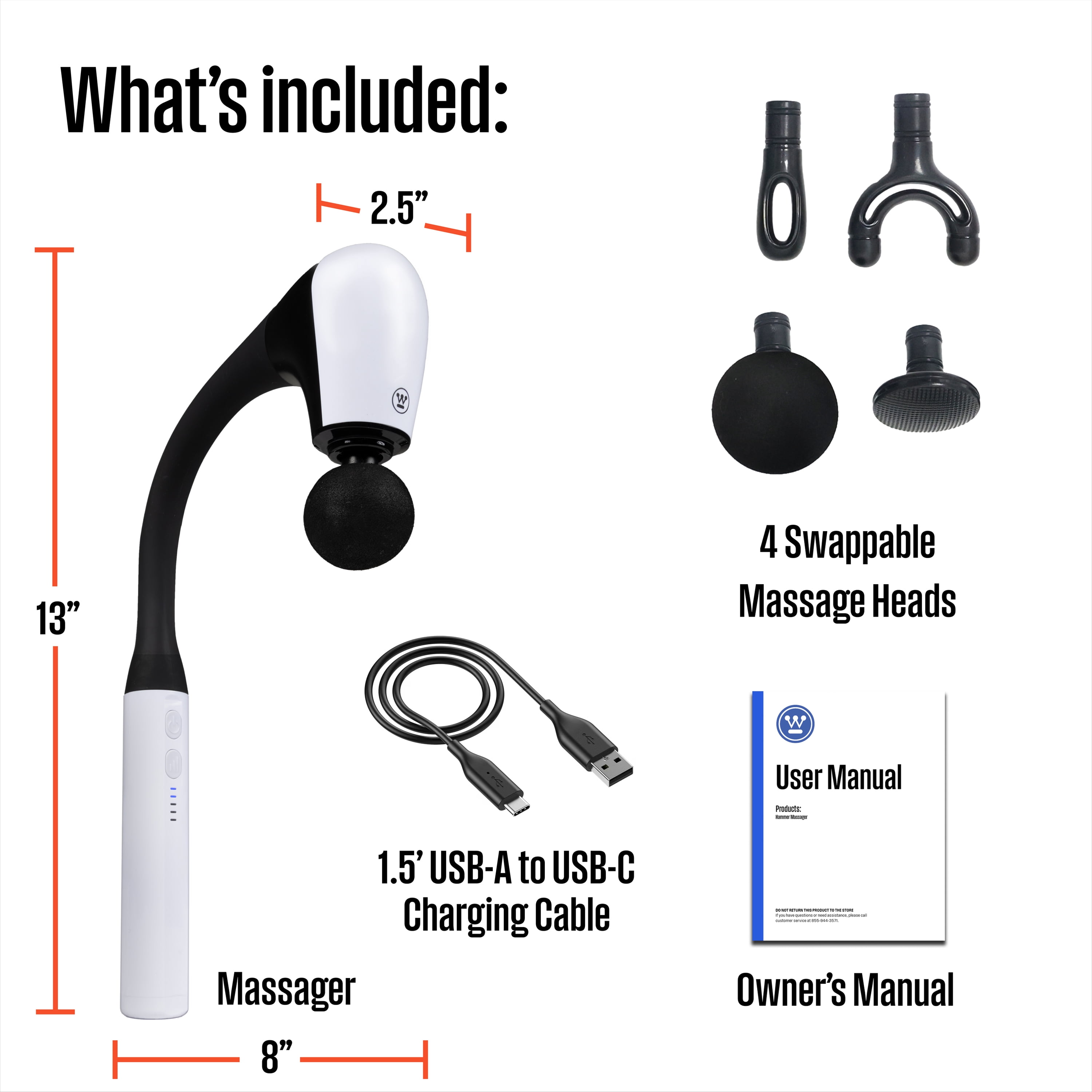 Westinghouse Extended Handle Massage Gun, Neck & Shoulder Pain, Deep Tissue Percussion Massager