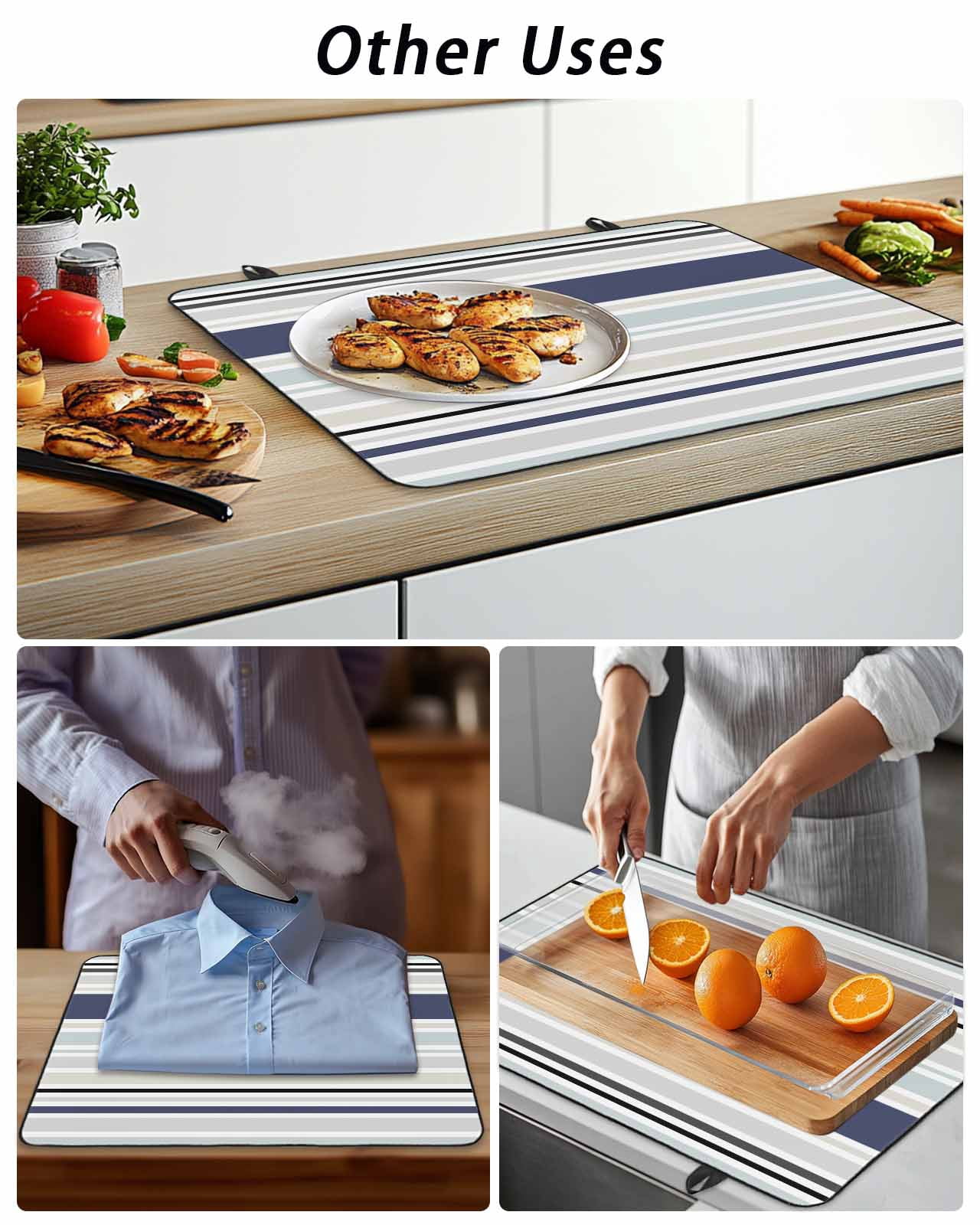 Stove Top Covers for Electric Stove, Blue Black Grey Striped Glass Stovetop Cover Protector, Farmhouse Stripes Induction Cooktop Protector Oven Mat for Kitchen Countertop 24"x21"