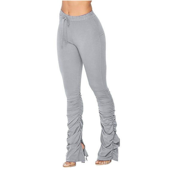 Womens Casual Stacked Sweat Pants Mid Rise Drawstring Soft Stretchy Lightweight Joggers Lounge Trousers for Women