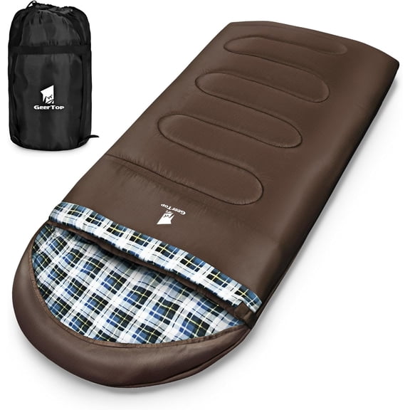 GEERTOP Flannel Sleeping Bags for Adults Big & Tall People Portable Cold Weather Envelope XXL All Seasons Camping Sleeping Bag