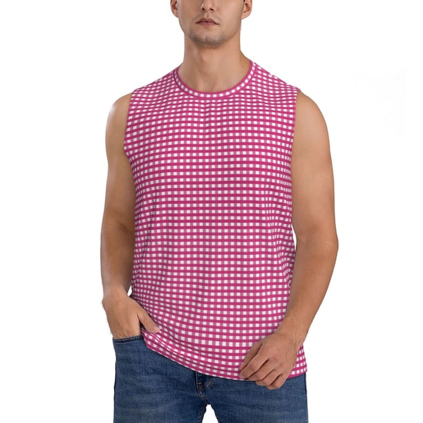 Balery Pink Gingham Camisetas sin mangas para hombre, absorbe la humedad y protege contra el mal olor.-Medium