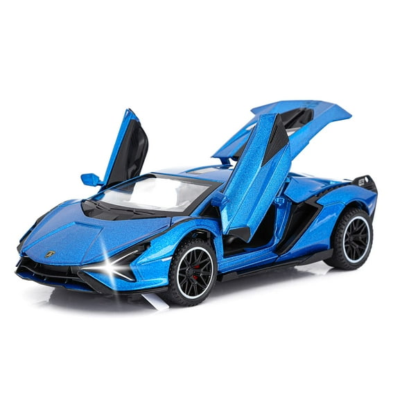 Voitures Jouets Sian FKP3 Modèle de Voiture en Métal avec Lumière et Son Voiture Jouet à Rétrofriction pour Garçons de 3 Ans et Plus (Bleu)