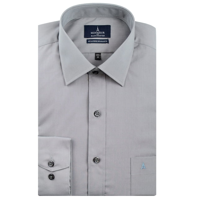 Monsieur Camisa de Vestir Regular Fit Gris Medio, 16" Cuello 32" Manga Monsieur 13052L