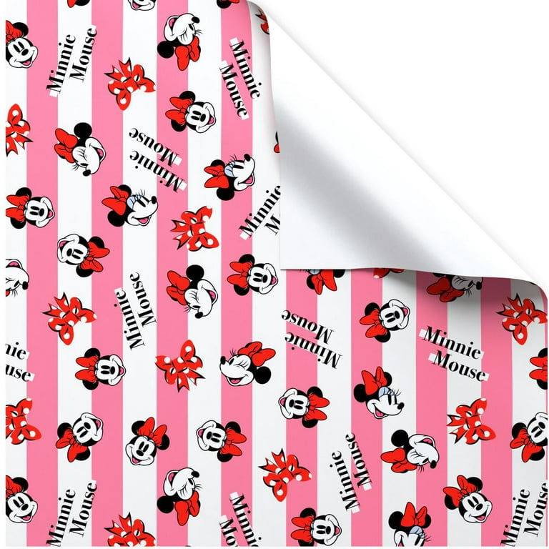 American Greetings 30 in. Minnie Mouse Wrapping Paper, Pink and White Stripes (1-Roll, 20 Sq. ft.)