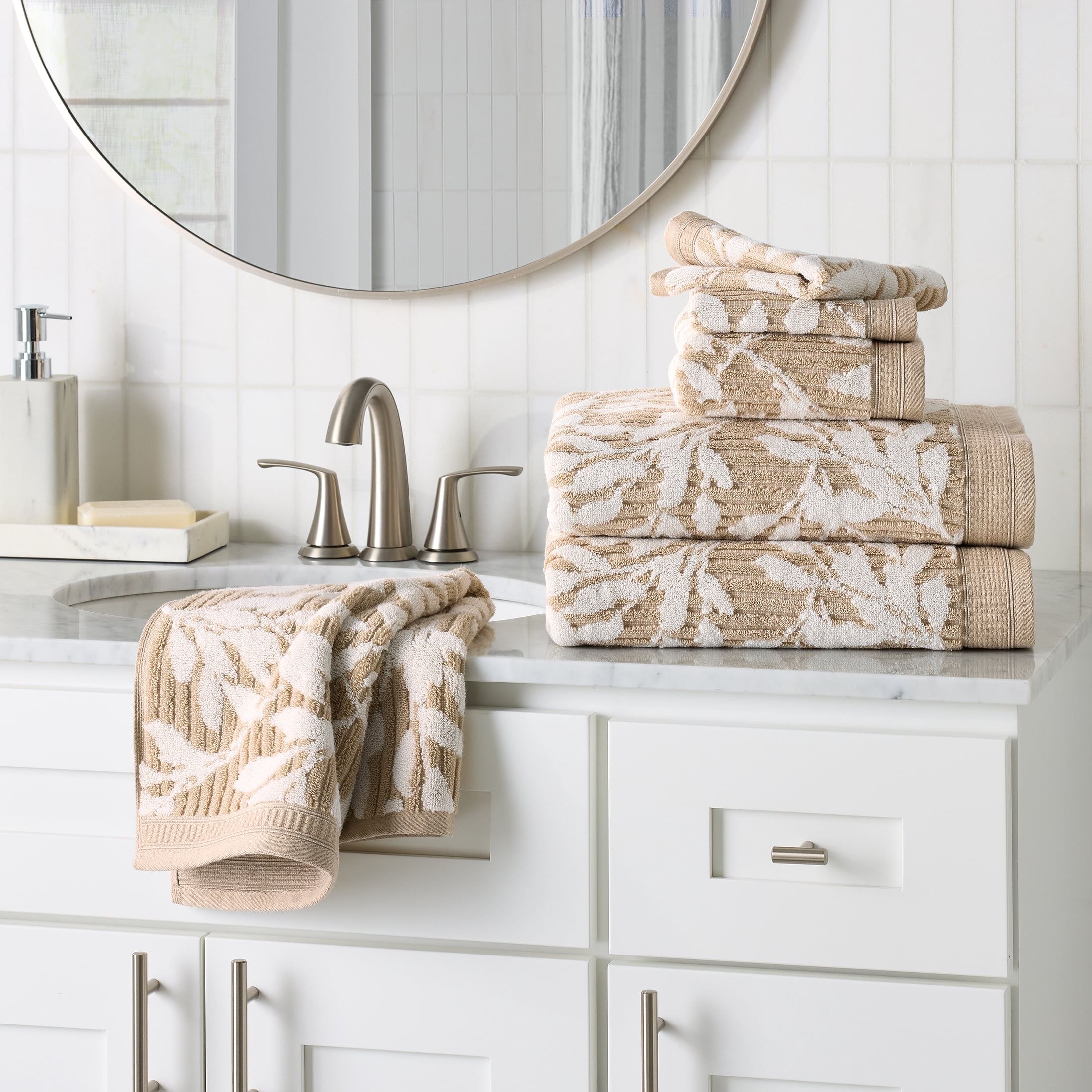Better Homes & Gardens Signature Soft Floral 6 Piece Towel Set,Almond Biscuit/Vanilla Dream