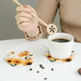 thumbnail image 6 of Disketp Sunflower Funny Coasters,6 Pcs Leather Coasters With Holder, Perfect Housewarming Hostess Gifts,Protect Furniture From Water Marks Scratch And Damage, 6 of 9