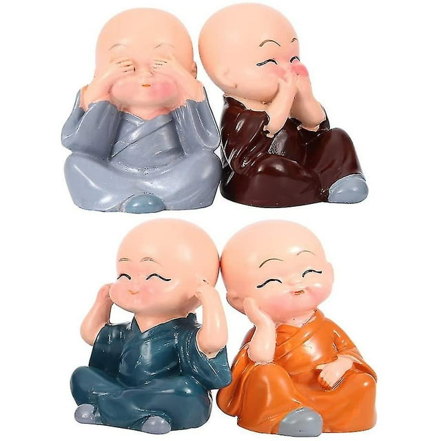 Decoración de escritorio con bonita estatua de monje pequeño, 4 piezas de resina