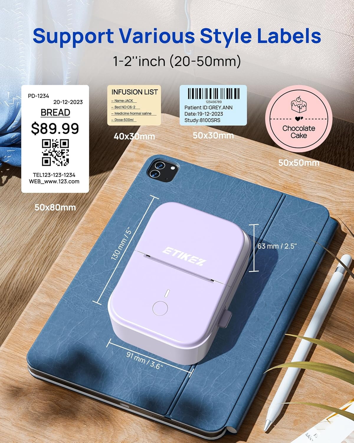 PM260 Label Maker Machine with Tape, 2 Inch Label Tape Maker Bluetooth Label Printer, Inkless Portable Label Maker, Purple