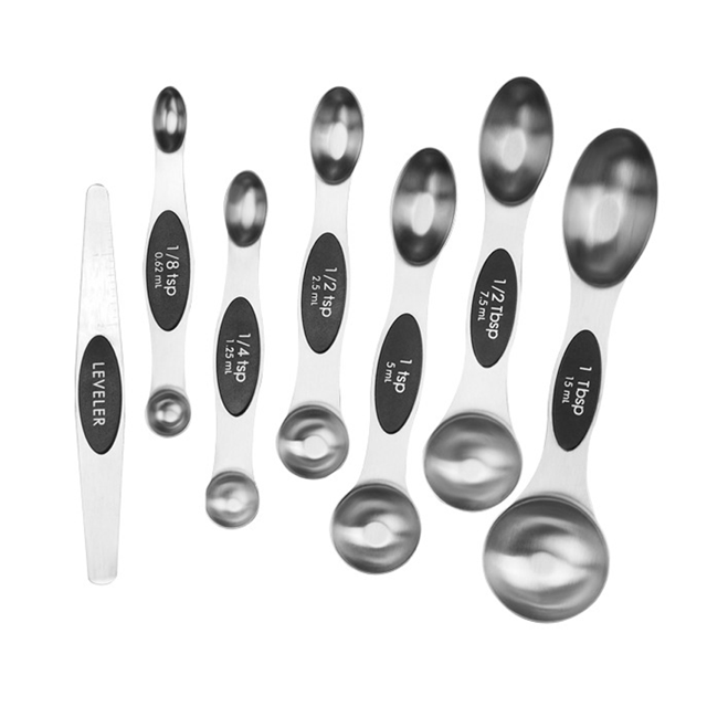 7 piezas (1 juego) cuchara de sal de cocina doméstica - juego negro de 7 (con regla de medición) Vhermosa