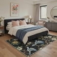 thumbnail image 2 of 2x7 Area Rugs Machine Washable Non Slip Low Pile Runner Rug for Hallway, Laundry Room, Bedroom, Bathroom, Indoor Print Rug with Avian Blossom Pattern, Ink Black, 2 of 4