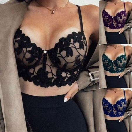 

Women s Fashion Sexy Pasta Shoulder Strap V-Neck Mesh Lace Polka Top Strap Solid Color Bra Summer Sleeveless Yoga Underwear