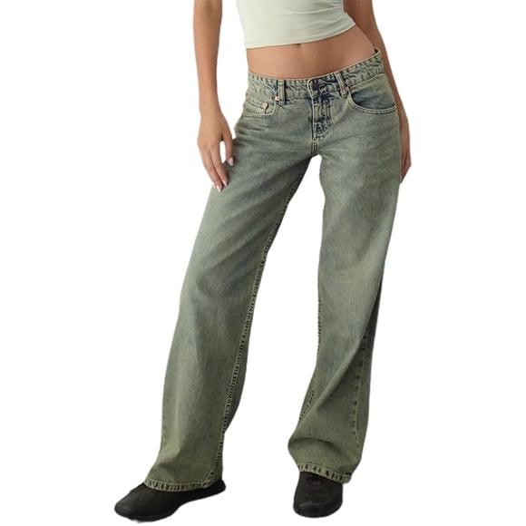 SUNSIOM Women Casual Low Rise Jeans Fashion Loose Straight Wide Leg Boyfriend Denim Pants with Pockets