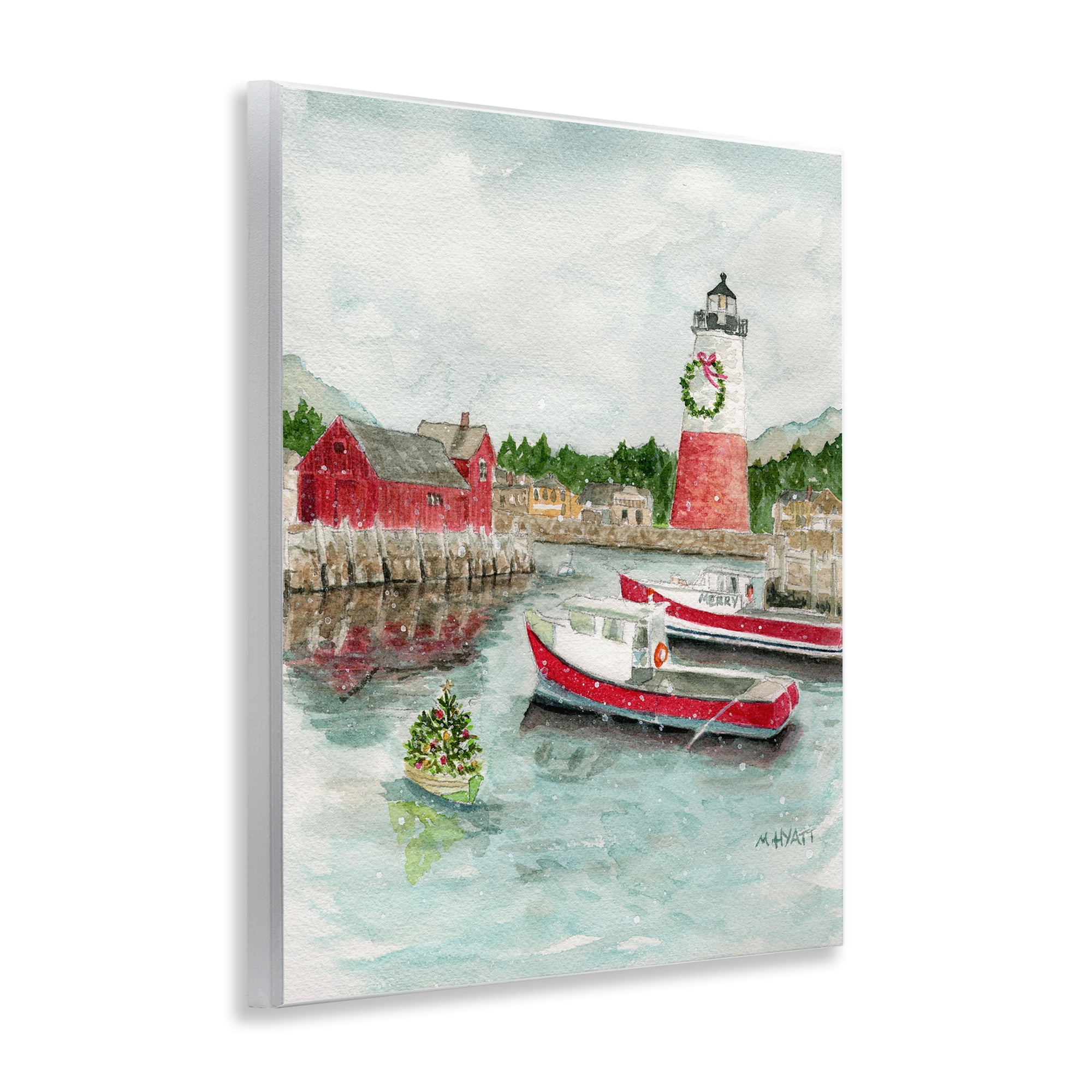 Stupell Industries Coastal Christmas Harbour Holiday Painting Unframed Art Print Wall Art, 11 x 14