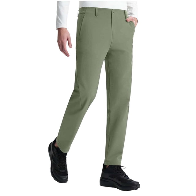 Casual Pants for Men, Pleated Pocket Button Waist Quick-Dry Full Length Pants for Spring Summer
