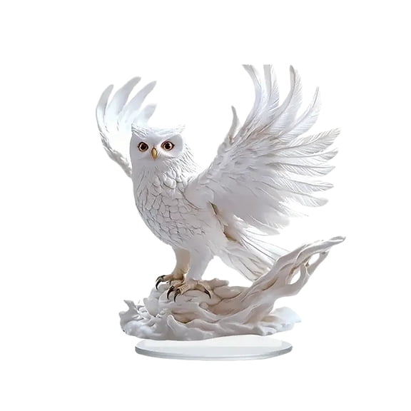 White Owl Figurine Acrylic Sculpture – Elegant Wildlife Decor for Home Office Desk and Shelf, Bird Statue Gift for Lovers, Modern White Color