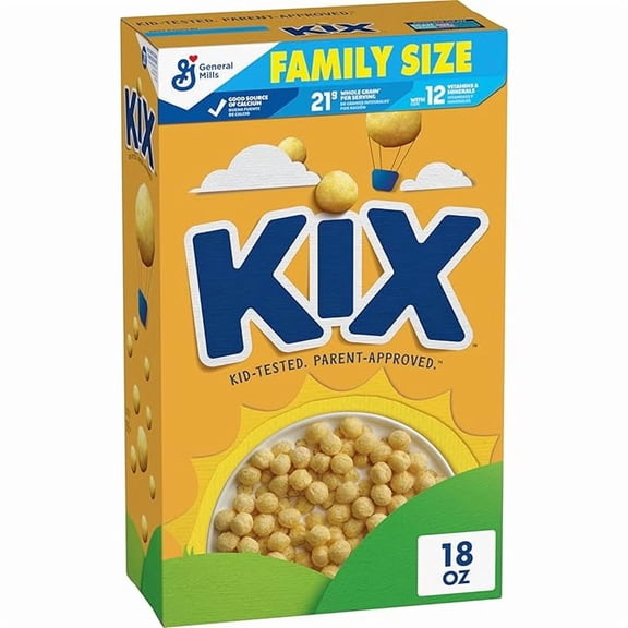 1x Kix Whole Grain Breakfast Cereal, Crispy Corn Cereal Puffs, Family Size, 18 oz