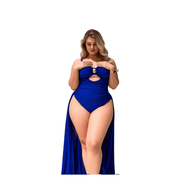 Women's Plus Size Tankini Swimsuit New Blue Decorative Buttons High Stretch Sexy Chic for Summer Beach