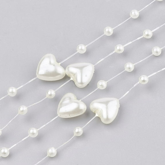 1roll Plastic Imitation Pearl Beaded Trim Garland Strand Great for Door Curtain Wedding Decoration Material Heart and Round Beige 9x9mm and 3mm about 60m/roll