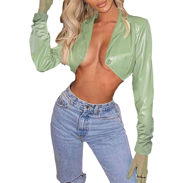 Txlixc Chaqueta de mujer con solapa de cuero Pu Txlixc moda
