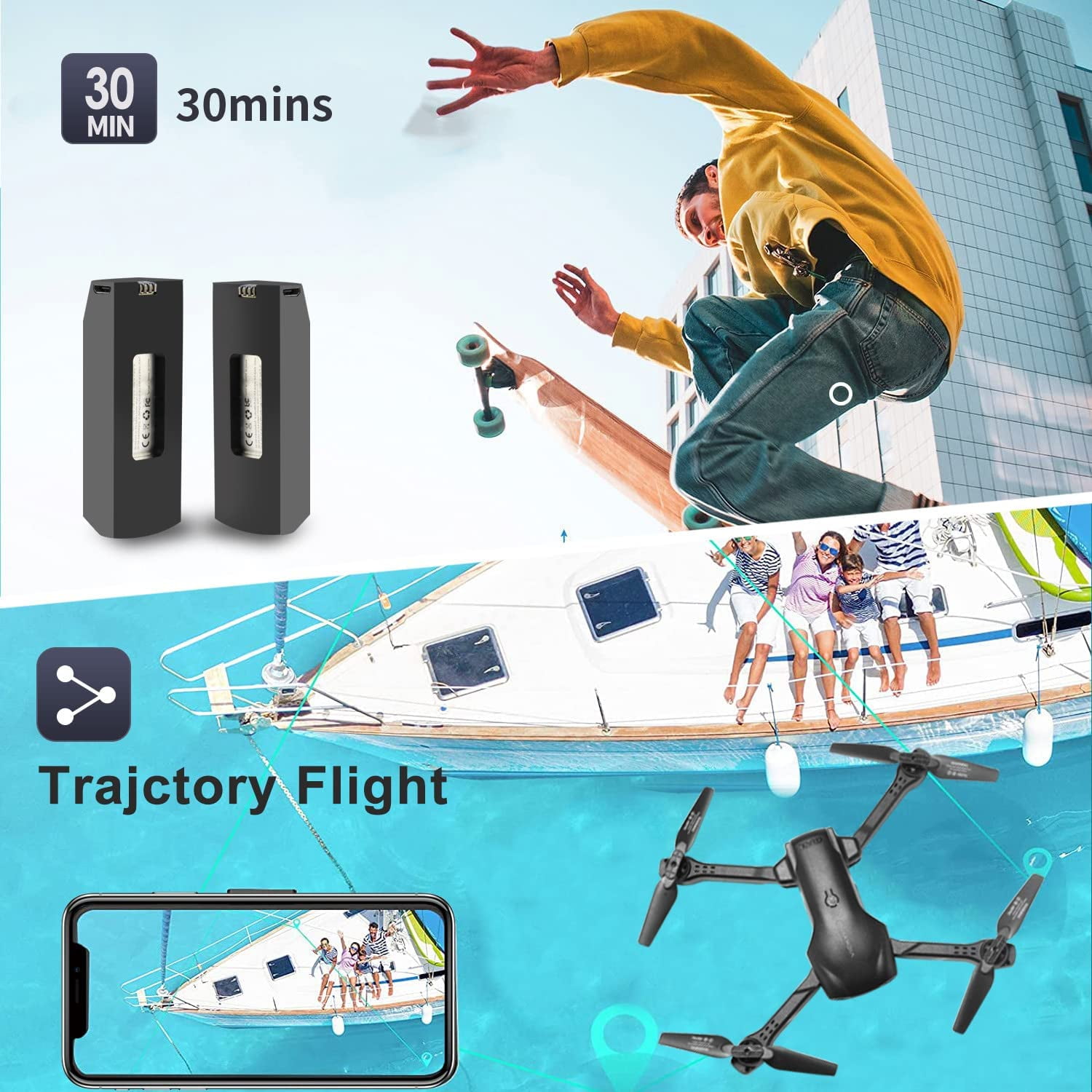 Open Box 4DRC v8 with 1080P HD Camera for Adults and Kids for Adults and Children FPV RC Quadcopter with LED Lights and Optical flow Sensor, 2 Batteries, Black