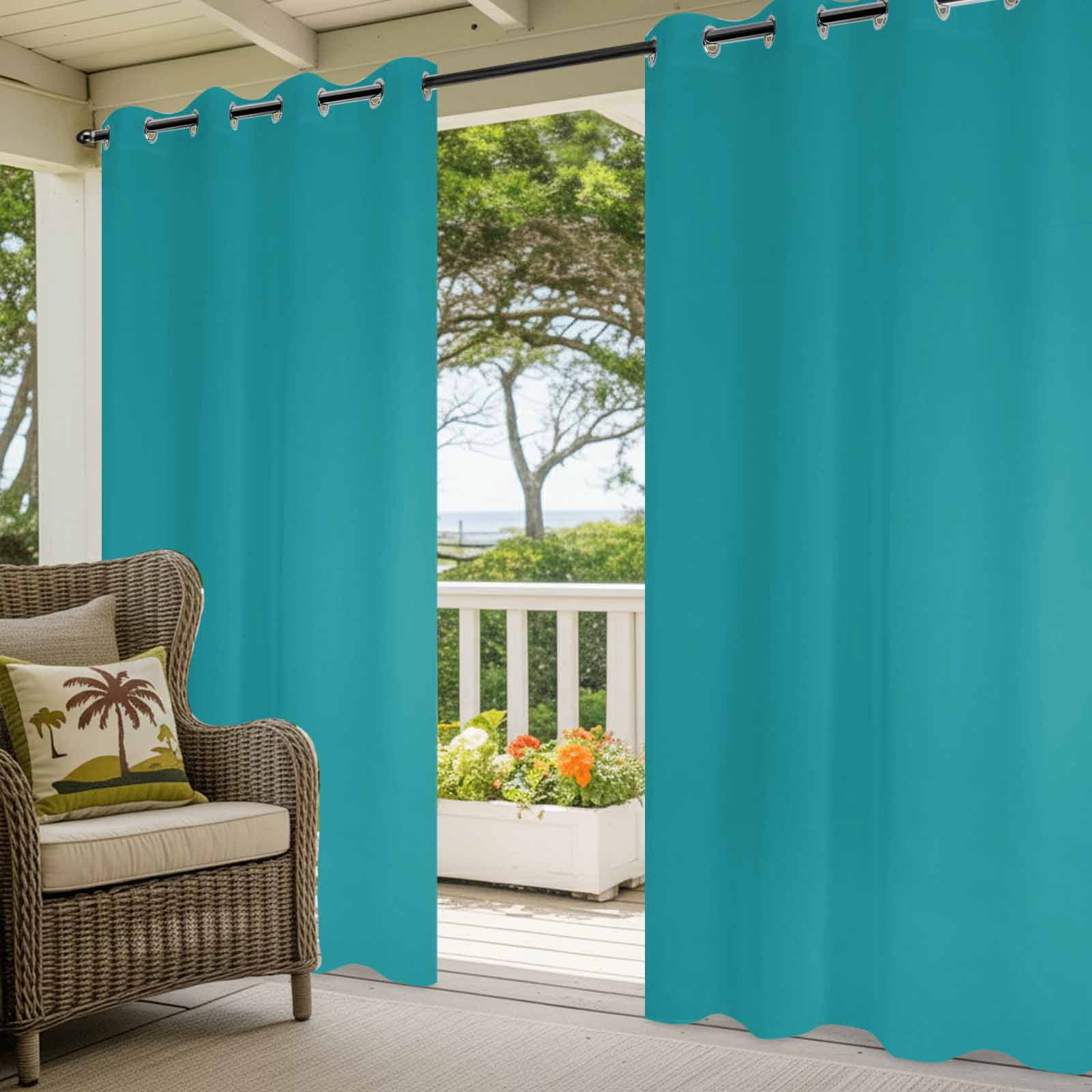 Teal Outdoor Curtains for Patio, Solid Color Waterproof Outside Curtains Privacy Blackout Curtain for Porch Pergola Cabana, 2 Panel 54W x 108L Inch