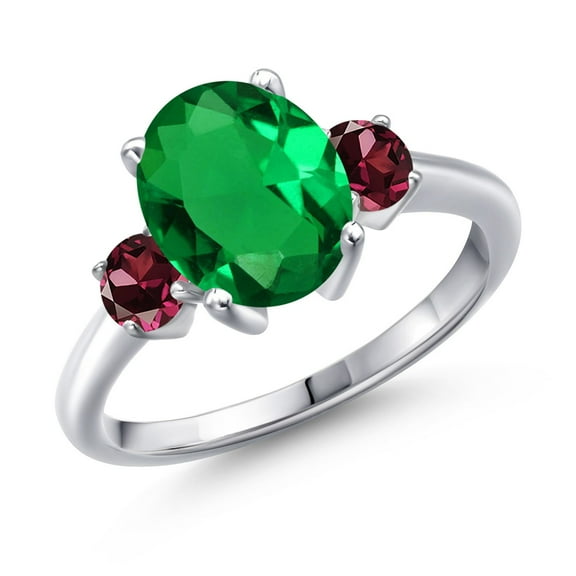 Gem Stone King 2.74 Ct Oval Green Nano Emerald Red Rhodolite Garnet 925 Sterling Silver Ring (Size 9)