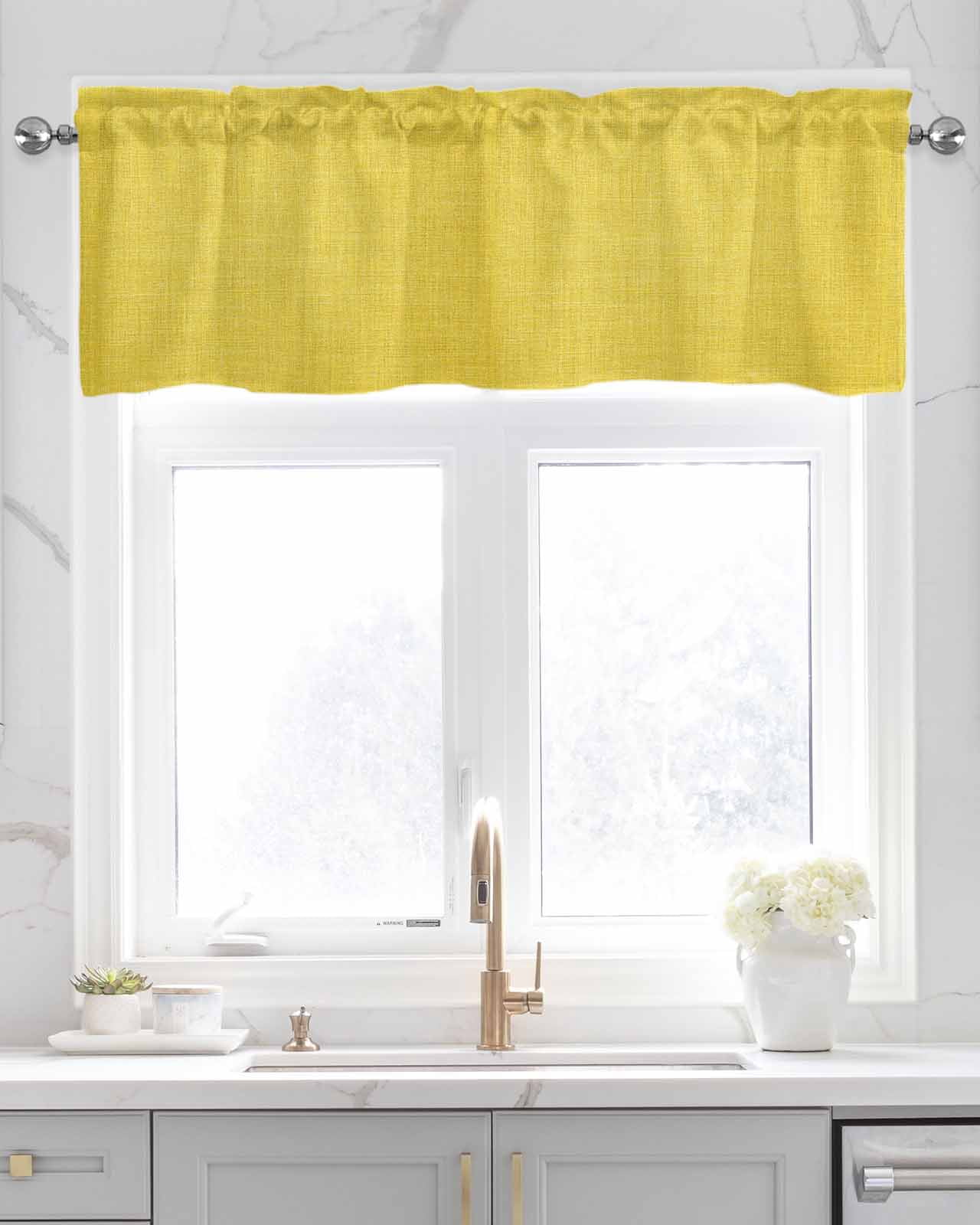 Yellow Farmhouse Kitchen Valances for Windows Farmhouse Linen Window Valance Curtain for Living Room Window Treatment Vintage Country Monochrome Textured Valance Rod Pocket Topper Drape, 54 x 18 Inch