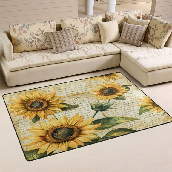 Non-Slip Area Rug 31"x20" Indoor Washable Floor Mats Carpet Printed for Living Room, Bedroom, Home Decor Vintage Sunflowers