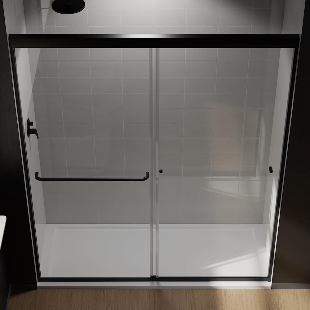 56-60" W x 70" H Semi-Frameless Sliding Shower Door, Glass Shower Door with 1/4'' (6mm) Clear Tempered Glass, Shower Doors can be Installed Left and Right