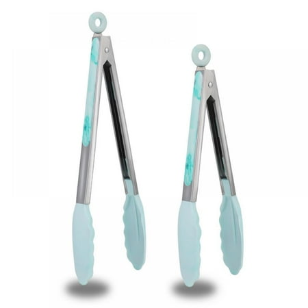 

9 and 12 Kitchen Tong Stand Food Tongs Stainless Steel and Silicone Set of 2PCS