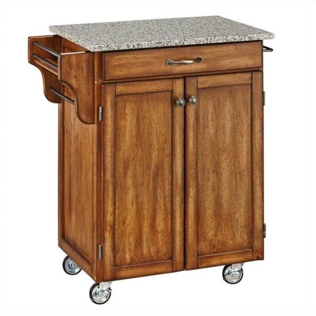 Homestyles Cottage Oak Wood Cart with Salt and Pepper Granite Top