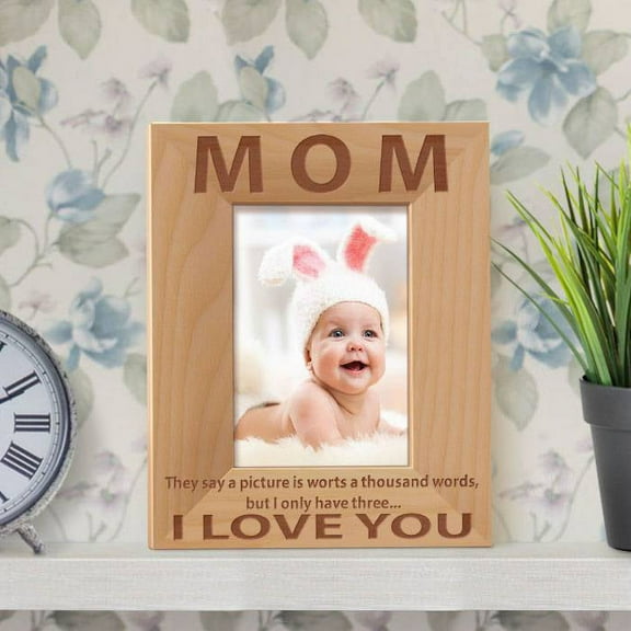 Mom I love You Personalized Wooden Picture Frame 3 1/2" x 5" Brown (Vertical)