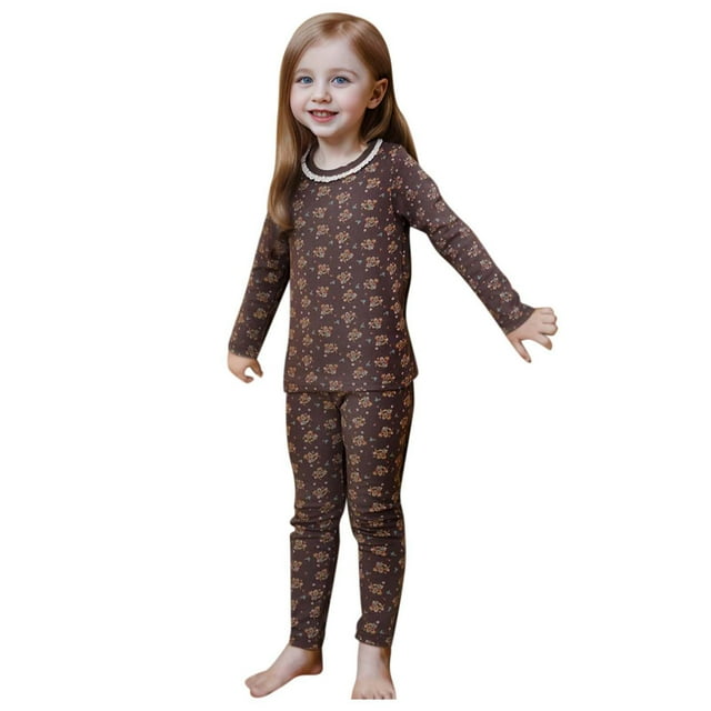 GDREDA Pyjama de Nuit Ajusté à Manches Longues en Coton Modal Doux pour Bébés Filles Garçons (Marron, 6-7 Ans)