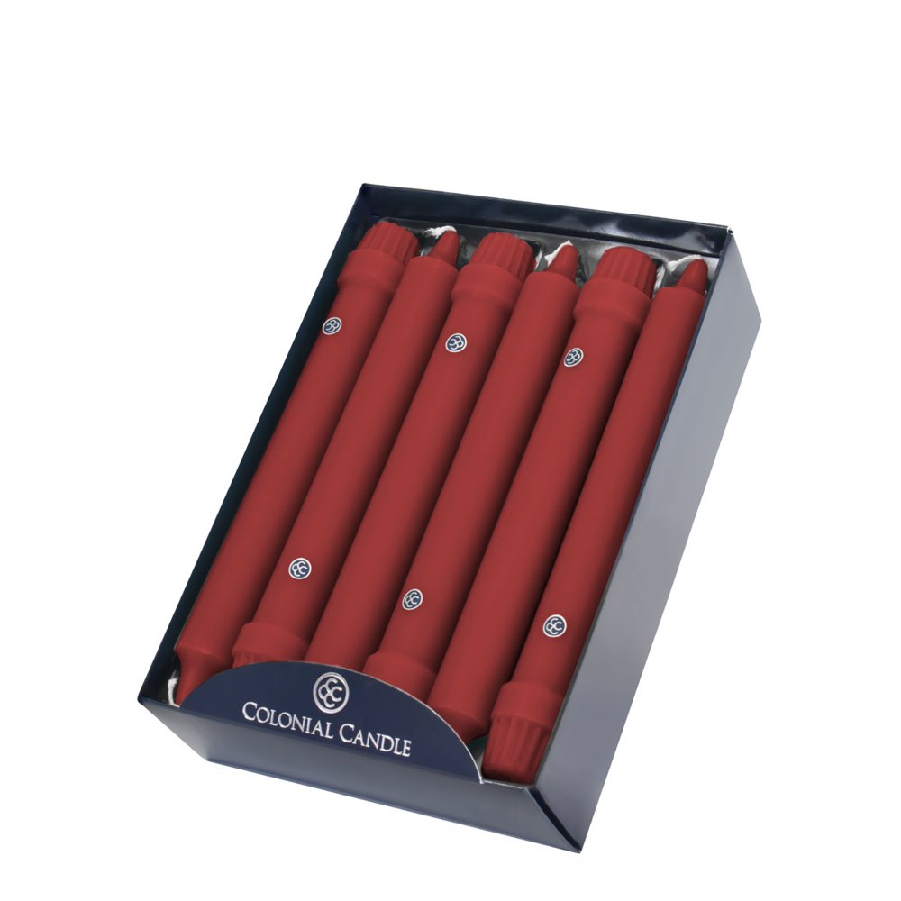 Colonial Candle Classic Taper Candle, Unscented, 8 in, Red, 12 Pack