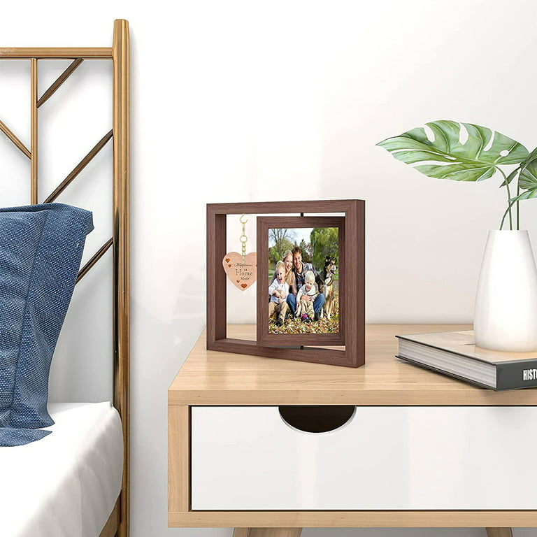 Mixoo 4x6 Picture Frame Rotating Photo Frame, Wooden Picture Frame 4 by 6  Horizontal Double-sided Frame Rustic Floating Frame for Tabletop