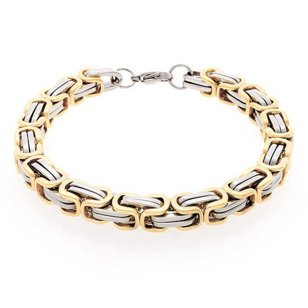 Bling Jewelry Two tone Byzantine Chain Mechanic Link Mens Bracelet