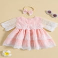 thumbnail image 3 of Robe Fille Dentelle Fleur Demi Manche Col Rond en Mesh Robe avec Bandeau, 3 of 9