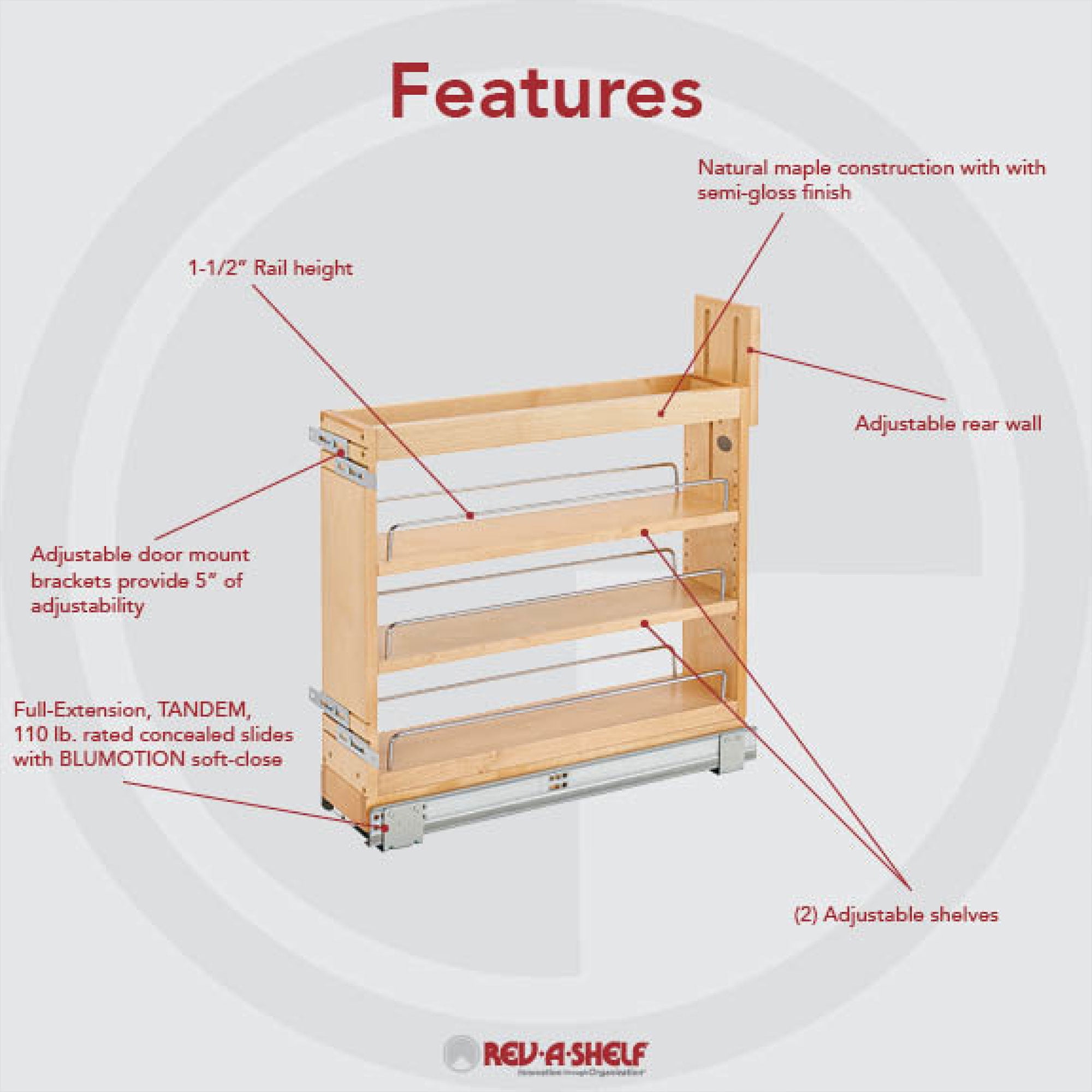 Rev-a-shelf 11 Pull Out Storage Organizer For Base Kitchen/ Bathroom  Cabinets, Spice Rack/ Pantry Shelves With Soft Close Slides, Wood,  448-bddsc-11c : Target