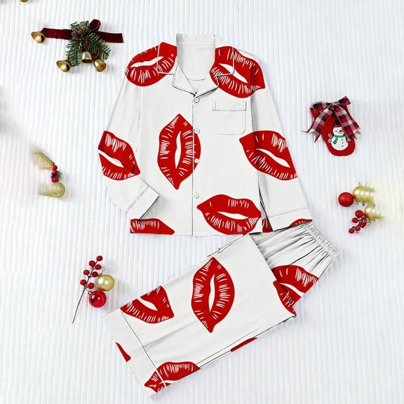 uublik Pajama Sets Adult Women Long Sleeve Button Down Sleepwear Nightwear Soft Pjs Lounge Sets Red