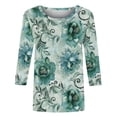 thumbnail image 3 of Women's 3/4 Sleeve Blouses Spring Summer Womens Clothings Basic Tees Shirt Fashion Flowers Printed Round Neck Shirts Pullover Tops, 3 of 5