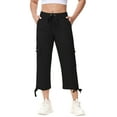 thumbnail image 3 of Satankud Women's Cargo Capris Hiking Pants for Camping Outdoor Athletic Casual Loose Comfy Elastic Waist with Pockets Quick Dry Black M, 3 of 9