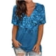 thumbnail image 2 of ICHUANYI Clearance Women's Summer V-Neck Printing Short Sleeve Lapel Shirt(Blue, XXL) ICHUANYI WER2023081110386, 2 of 6