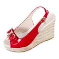 thumbnail image 6 of Rokment Bridal Glitter Rhinestones Bow Platform Wedge Dressy Sandals for Women Elegant Casual Leather Peep Toe Bowknot Espadrilles Chunky High Heel Wedding Slingback Dress Summer Shoes Red Size 7, 6 of 7