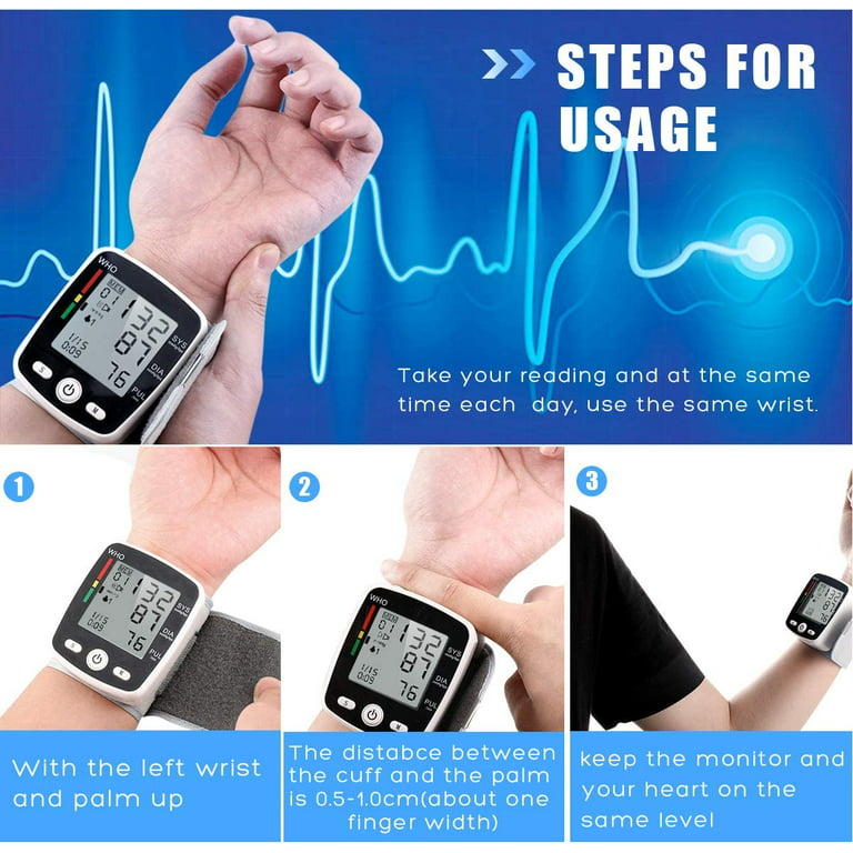 Blood Pressure Monitors - BDUN Automatic Blood Pressure Machine Wrist BP  Monitor Cuff with Heart Rate, Memory and Carrying Case